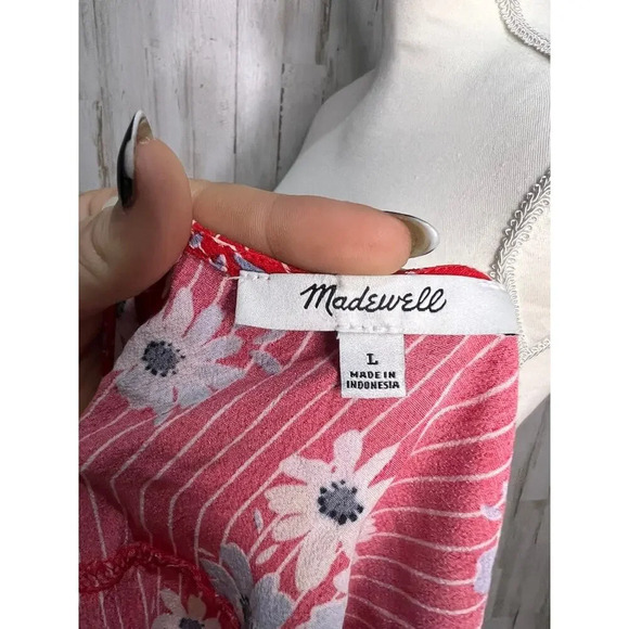 Madewell Women's Large Floral Cropped Blouse Red V-Neck Short Sleeve - Picture 5 of 5